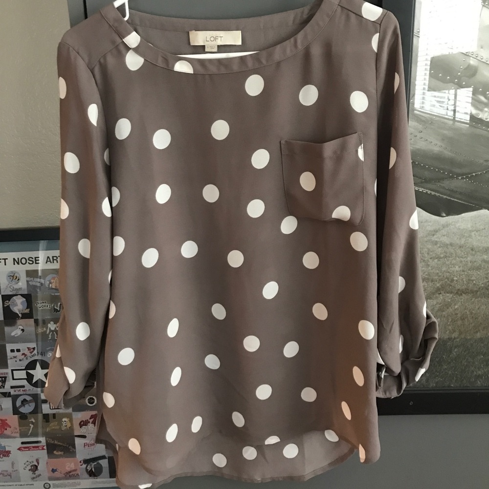 Loft gray polka dot blouse